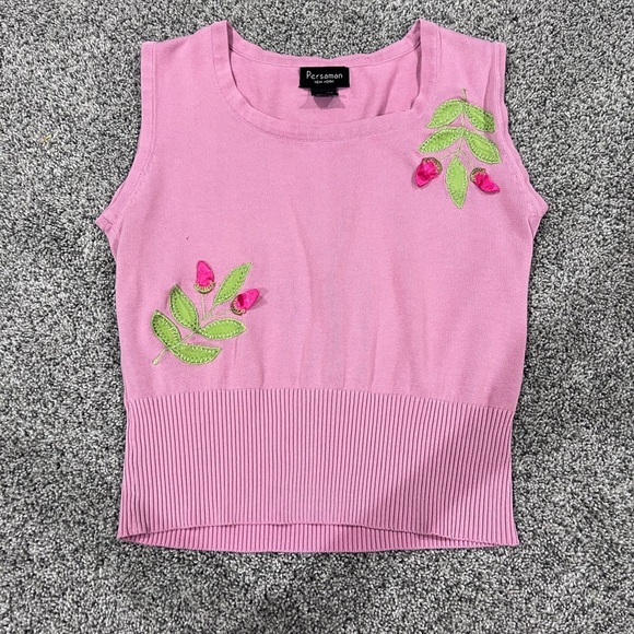 Persaman New York Pink Sleeveless Crop Sweater Vest 100% Cotton Ribbed Size M - Picture 1 of 7
